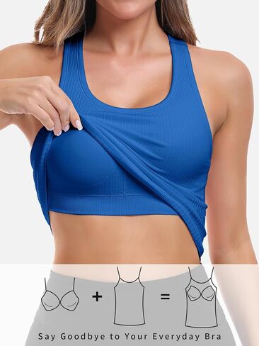 ATTRACO Workout Crop Tops for Women with Built in Bra U Neck Ribbed Seamless Yoga Tank Tight Fit in Saudi Arabia