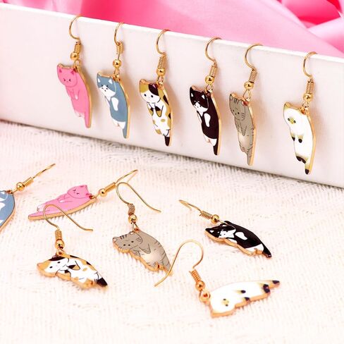 Cute Cat Dangle Earrings 12 Pairs Funny Cartoon Kitten Earrings Animals Print Cat Lovers Sets for Women Girls Vacation Valentine Jewelry Gifts Cat Birthday Party Supplies Favors Classroom Rewards in Kuwait