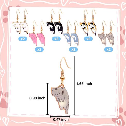 Cute Cat Dangle Earrings 12 Pairs Funny Cartoon Kitten Earrings Animals Print Cat Lovers Sets for Women Girls Vacation Valentine Jewelry Gifts Cat Birthday Party Supplies Favors Classroom Rewards in Kuwait