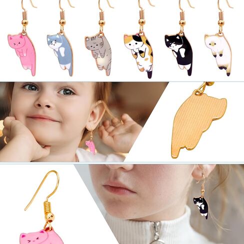 Cute Cat Dangle Earrings 12 Pairs Funny Cartoon Kitten Earrings Animals Print Cat Lovers Sets for Women Girls Vacation Valentine Jewelry Gifts Cat Birthday Party Supplies Favors Classroom Rewards in Kuwait