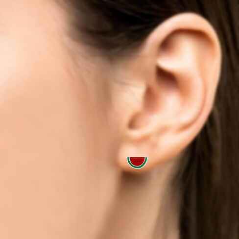 9mm صغيرة نصف دائرة البطيخ أقراط 925 الفضة الاسترليني ترصيع المجوهرات الصيفية in Kuwait