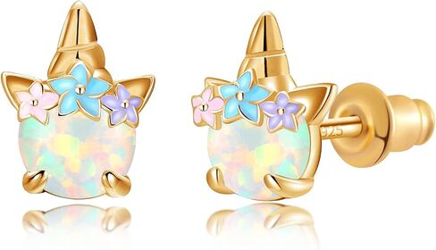 Lasidor Womens 925 Sterling Silver Post White Fire Opal Stud Earrings 14K Gold Plated Cute Animal Earrings Hypoallergenic Stud Earrings for Teen Girls Sensitive Ears in Saudi Arabia