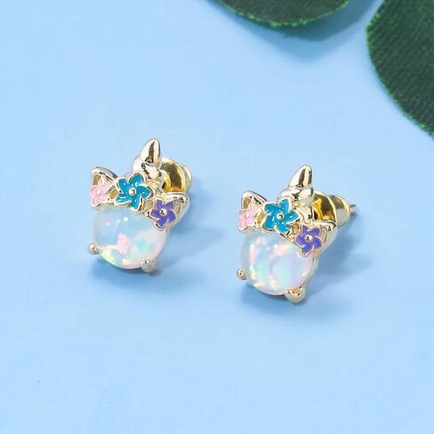 Lasidor Womens 925 Sterling Silver Post White Fire Opal Stud Earrings 14K Gold Plated Cute Animal Earrings Hypoallergenic Stud Earrings for Teen Girls Sensitive Ears in Saudi Arabia