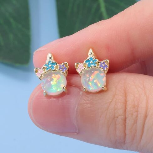 Lasidor Womens 925 Sterling Silver Post White Fire Opal Stud Earrings 14K Gold Plated Cute Animal Earrings Hypoallergenic Stud Earrings for Teen Girls Sensitive Ears in Saudi Arabia