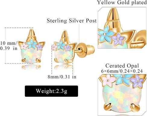 Lasidor Womens 925 Sterling Silver Post White Fire Opal Stud Earrings 14K Gold Plated Cute Animal Earrings Hypoallergenic Stud Earrings for Teen Girls Sensitive Ears in Saudi Arabia