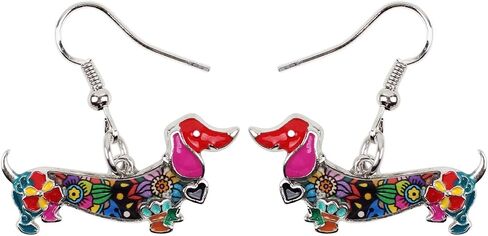BONSNY Enamel Alloy Dachshund Dog Pets Earrings for Women Kids Jewelry Novelty Funny Charms Original Design in Saudi Arabia