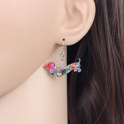 BONSNY Enamel Alloy Dachshund Dog Pets Earrings for Women Kids Jewelry Novelty Funny Charms Original Design in Saudi Arabia
