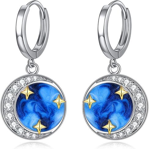 Star Hoop Earrings Moon and Star Earrings for Women Silver Hoop Earrings Jewelry Gifts for Women Girls in Saudi Arabia