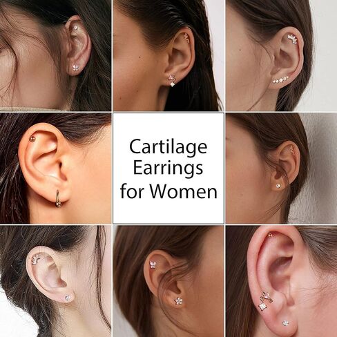 THUNARAZ 23 قطعة من حلق الغضروف للنساء من الفولاذ المقاوم للصدأ أقراط على شكل فراشة ثعبان تشيكوسلوفاكيا وأقراط على شكل أريكة وطوق تراغوس هيليكس مجموعة مجوهرات ثقب 16 جرام in Kuwait