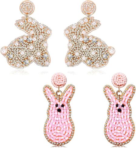 2 Pairs Easter Earrings for Women Beaded Easter Egg Bunny Earrings Letter HAPPY EASTER Earrings Cute Rabbit Dangle Earrings Spring Holiday Jewelry Gifts in Saudi Arabia