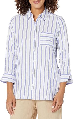 قميص Germaine نسائي من Foxcroft بأكمام 3/4 مخطط ناعم in Kuwait