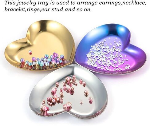 AKOAK 2 Pcs Stainless Steel Jewelry Tray Nordic Heart-shaped Gift Storage Tray Necklace Ring Display/Fruit Dessert Tray/Home Decoration (Colorful) in Saudi Arabia