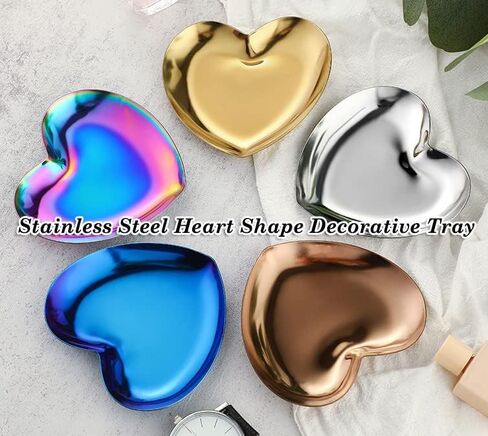 AKOAK 2 Pcs Stainless Steel Jewelry Tray Nordic Heart-shaped Gift Storage Tray Necklace Ring Display/Fruit Dessert Tray/Home Decoration (Colorful) in Saudi Arabia