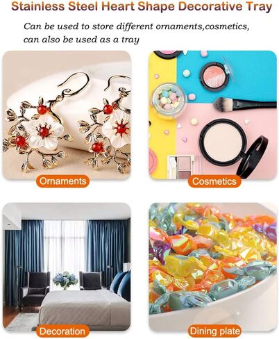 AKOAK 2 Pcs Stainless Steel Jewelry Tray Nordic Heart-shaped Gift Storage Tray Necklace Ring Display/Fruit Dessert Tray/Home Decoration (Colorful) in Saudi Arabia