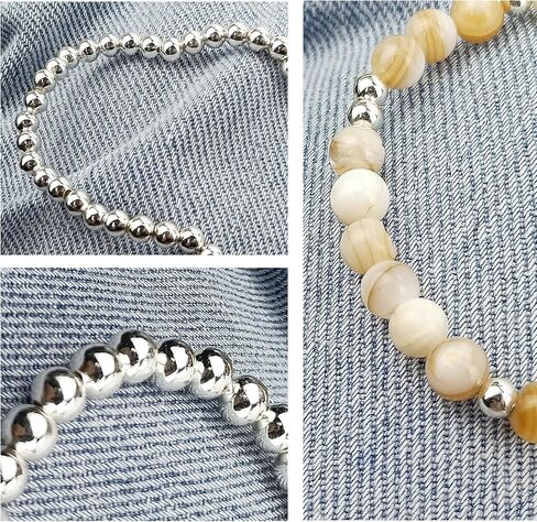 PLOJOP الذهب مطرز سوار مجموعة للنساء 14K الحجر الطبيعي تكويم سوار مطلي حبة الكرة تمتد سوار مجموعة الحد الأدنى مجوهرات هدايا in Kuwait