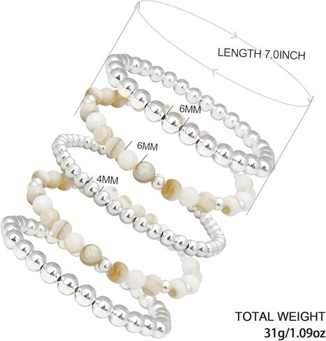 PLOJOP الذهب مطرز سوار مجموعة للنساء 14K الحجر الطبيعي تكويم سوار مطلي حبة الكرة تمتد سوار مجموعة الحد الأدنى مجوهرات هدايا in Kuwait