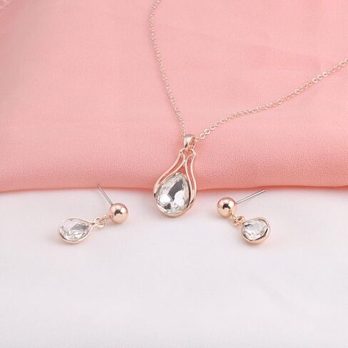Dainty Bridesmaid Jewelry Set for Women Girls,1-4-6-8 Sets 14k Gold & Rose Gold & Silver Plated Pave Rhinestone With Crystal Necklace Earrings Set Gift for Wedding Engagement Anniversary in Saudi Arabia