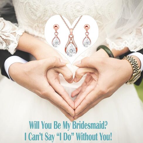 Dainty Bridesmaid Jewelry Set for Women Girls,1-4-6-8 Sets 14k Gold & Rose Gold & Silver Plated Pave Rhinestone With Crystal Necklace Earrings Set Gift for Wedding Engagement Anniversary in Saudi Arabia
