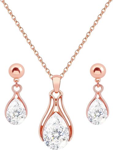 Dainty Bridesmaid Jewelry Set for Women Girls,1-4-6-8 Sets 14k Gold & Rose Gold & Silver Plated Pave Rhinestone With Crystal Necklace Earrings Set Gift for Wedding Engagement Anniversary in Saudi Arabia