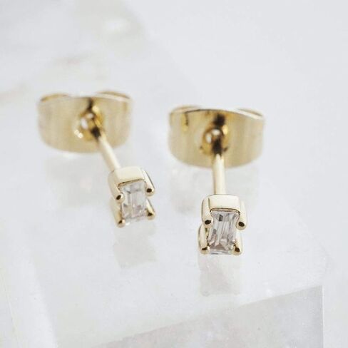 HONEYCAT Tiny Crystal Baguette Stud Earrings in Gold, Rose Gold, or Silver | Minimalist, Delicate Jewelry in Kuwait