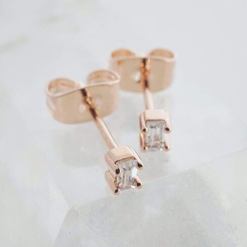 HONEYCAT Tiny Crystal Baguette Stud Earrings in Gold, Rose Gold, or Silver | Minimalist, Delicate Jewelry in Kuwait