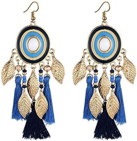 BG & WLing بوهيميا طويل الشرابة إسقاط أقراط للنساء سبائك خفيفة الوزن البيضاوي ليف سلك استرخى الأذن مجوهرات هدايا للفتيات in Kuwait