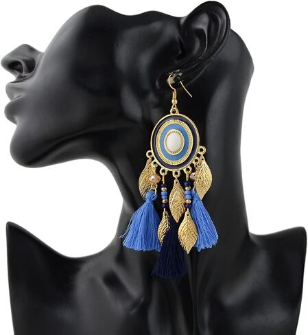 BG & WLing بوهيميا طويل الشرابة إسقاط أقراط للنساء سبائك خفيفة الوزن البيضاوي ليف سلك استرخى الأذن مجوهرات هدايا للفتيات in Kuwait