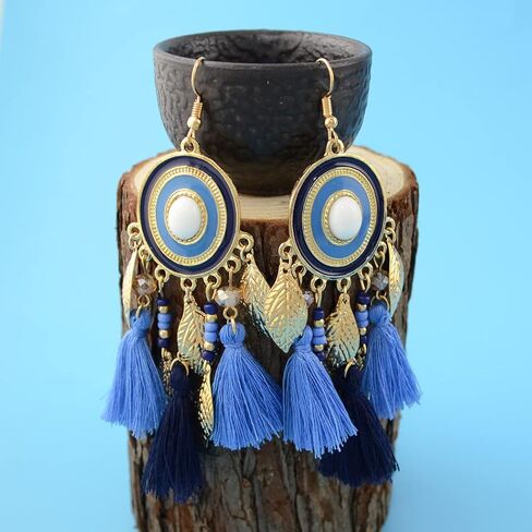 BG & WLing بوهيميا طويل الشرابة إسقاط أقراط للنساء سبائك خفيفة الوزن البيضاوي ليف سلك استرخى الأذن مجوهرات هدايا للفتيات in Kuwait