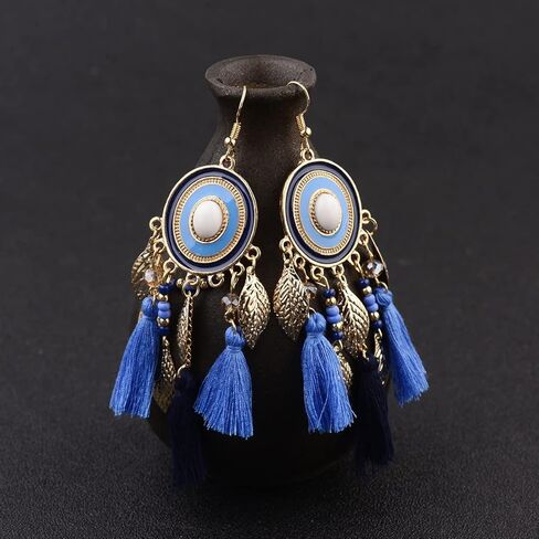 BG & WLing بوهيميا طويل الشرابة إسقاط أقراط للنساء سبائك خفيفة الوزن البيضاوي ليف سلك استرخى الأذن مجوهرات هدايا للفتيات in Kuwait