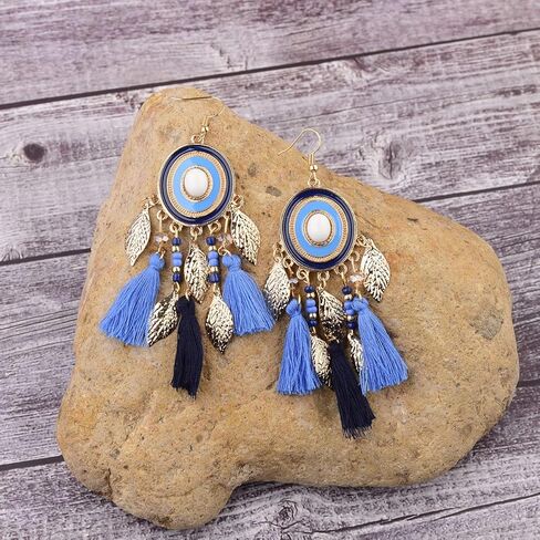 BG & WLing بوهيميا طويل الشرابة إسقاط أقراط للنساء سبائك خفيفة الوزن البيضاوي ليف سلك استرخى الأذن مجوهرات هدايا للفتيات in Kuwait