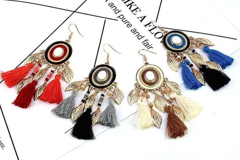 BG & WLing بوهيميا طويل الشرابة إسقاط أقراط للنساء سبائك خفيفة الوزن البيضاوي ليف سلك استرخى الأذن مجوهرات هدايا للفتيات in Kuwait