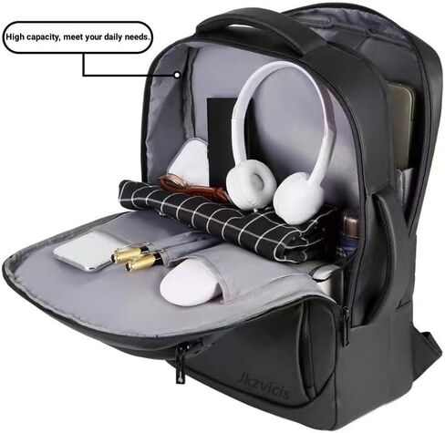 حقيبة ظهر Jkzvicis للكمبيوتر المحمول، حقيبة ظهر للسفر، حقيبة ظهر، حقيبة كمبيوتر محمول للسفر مقاس 16 بوصة مع منفذ شحن USB، خفيفة الوزن ومقاومة للماء، حقيبة ظهر كتف للجنسين للكمبيوتر المحمول، أسود. in Kuwait