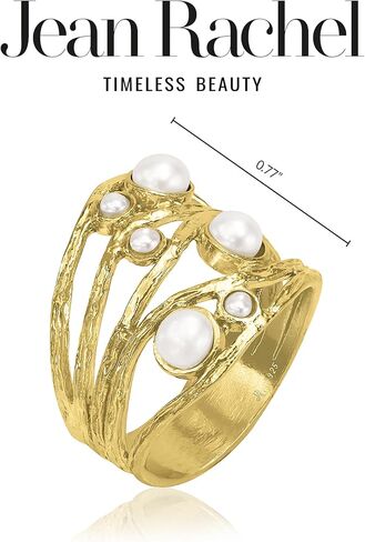 خواتم من الذهب عيار 14 قيراط فوق الفضة الاسترليني مع 2 مم و4 مم من سلك لؤلؤ المياه العذبة ملفوف متعدد الخيوط، خواتم ذهبية أنيقة، هدايا للنساء، مجوهرات جمالية، خواتم للنساء، مجوهرات للنساء in Kuwait