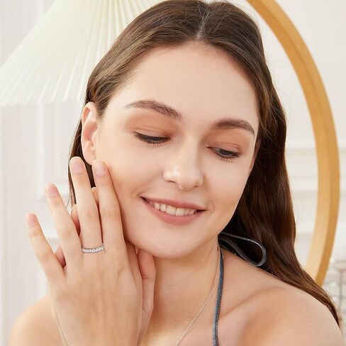 خاتم الخطوبة والزفاف من OPOMOMO، خواتم وعد الخلود مطلية بالذهب الأبيض عيار 18 قيراط للنساء in Kuwait