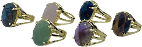 خاتم بيضاوي الشكل دائري الشكل من الحجر الطبيعي قابل للتعديل للنساء من الأحجار الكريمة والكريستال العلاجي ومجوهرات الزفاف والخطوبة والذكرى السنوية وهدية عيد الميلاد in Kuwait