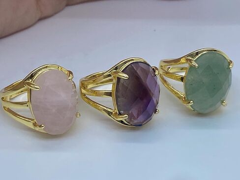 خاتم بيضاوي الشكل دائري الشكل من الحجر الطبيعي قابل للتعديل للنساء من الأحجار الكريمة والكريستال العلاجي ومجوهرات الزفاف والخطوبة والذكرى السنوية وهدية عيد الميلاد in Kuwait