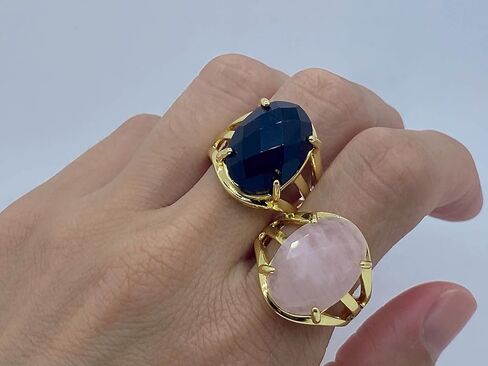 خاتم بيضاوي الشكل دائري الشكل من الحجر الطبيعي قابل للتعديل للنساء من الأحجار الكريمة والكريستال العلاجي ومجوهرات الزفاف والخطوبة والذكرى السنوية وهدية عيد الميلاد in Kuwait