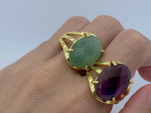 خاتم بيضاوي الشكل دائري الشكل من الحجر الطبيعي قابل للتعديل للنساء من الأحجار الكريمة والكريستال العلاجي ومجوهرات الزفاف والخطوبة والذكرى السنوية وهدية عيد الميلاد in Kuwait