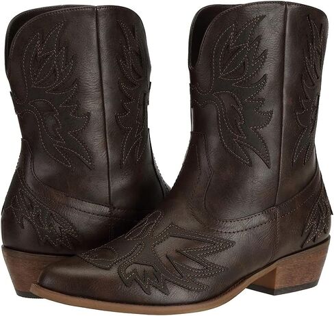 حذاء نسائي للكاحل حذاء راعية البقر الغربية حذاء كاوبوي بكعب منخفض حذاء بمقدمة مدببة حذاء بني أنيق in Kuwait