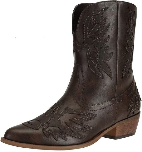 حذاء نسائي للكاحل حذاء راعية البقر الغربية حذاء كاوبوي بكعب منخفض حذاء بمقدمة مدببة حذاء بني أنيق in Kuwait