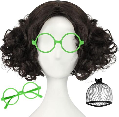 JoneTing + 【1 قبعة شعر مستعار + 1 عصابة رأس حمراء شعر مستعار أسود للأميرة شعر مستعار قصير مجعد أسود شعر مستعار كوسبلاي لحفلات الهالوين شعر مستعار اصطناعي للفتيات زي in Kuwait