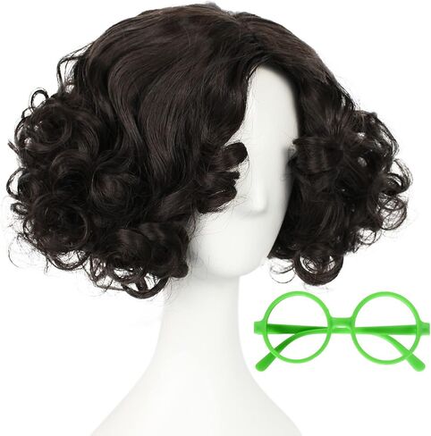 JoneTing + 【1 قبعة شعر مستعار + 1 عصابة رأس حمراء شعر مستعار أسود للأميرة شعر مستعار قصير مجعد أسود شعر مستعار كوسبلاي لحفلات الهالوين شعر مستعار اصطناعي للفتيات زي in Kuwait