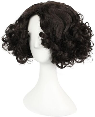 JoneTing + 【1 قبعة شعر مستعار + 1 عصابة رأس حمراء شعر مستعار أسود للأميرة شعر مستعار قصير مجعد أسود شعر مستعار كوسبلاي لحفلات الهالوين شعر مستعار اصطناعي للفتيات زي in Kuwait