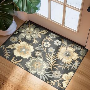 Area Rugs 5x7 Machine Washable Rugs for Living Room Vintage Floral Print Decor Water Repellent Low Pile Soft Non Slip Rugs for Bedroom Dining Polyester Green Floral