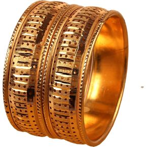 مجموعة Touchstone "Golden Bangle Collection من بوليوود الهندي المطروق معدنية أنيقة مربعة الشكل معصم مصممة لتجميل المعصم مجموعة من 4 أساور باللون الذهبي للنساء.