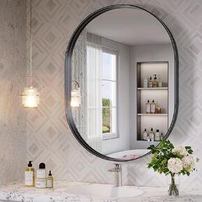 Black Oval Mirror for Bathroom, 24 x 36 Inch Oval Bathroom Vanity Mirror for Wall, Wall Mounted Metal Frame Mirror for Bedroom Living Room Entryway, Wall Decor, Hangs Horizontal or Vertical