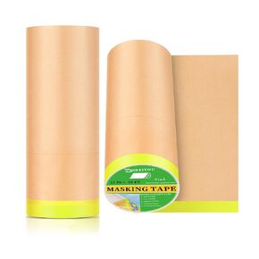12in×50ft Pre-Taped Masking Paper, 2 Rolls No Residue Painters Tape and Drape Craft Paper, Easy Remove Automotive Paint Cover Masking Film, Multi-Purpose Masking Tape for Painting Wall Floor Protect