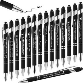 Fumete 42 Pcs Bible Verse Ballpoint Pens Christian Stylus Pens with Inspirational Quotes Bible Verse Gift Bulk for Touch Screens Women Men Church Favor Office Desk, Black Ink(Bright Color)