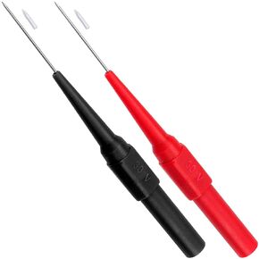 2 pcs Test Probe Pins, Stainless Steel Insulation Non-Destructive Pin, 0.7 mm Wire Piercing Probe Pin, Multimeter Probes for 4mm Banana Socket - Black, Red