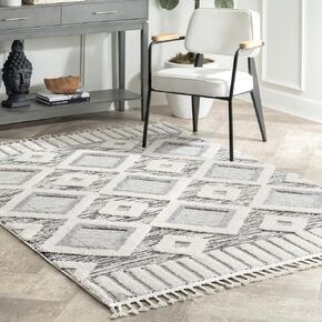 nuLOOM Journey Shaggy Checkered Tiles Tassel Runner Rug, 2' 8" x 8', Grey